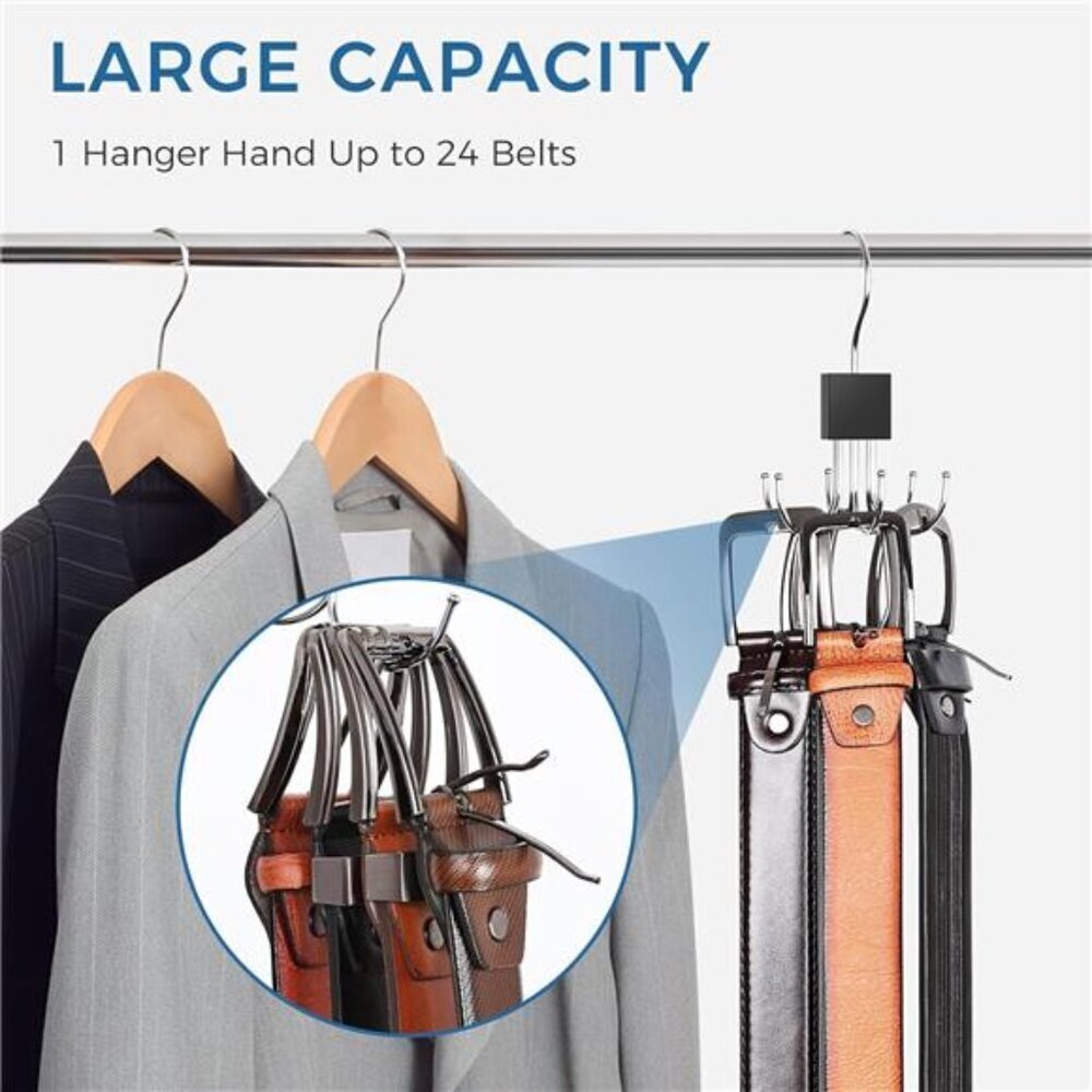 Belt Hanger, Belt Organizer for Closet 360° Rotatable Max 24 Belt Storage Space - Picture 4 of 7